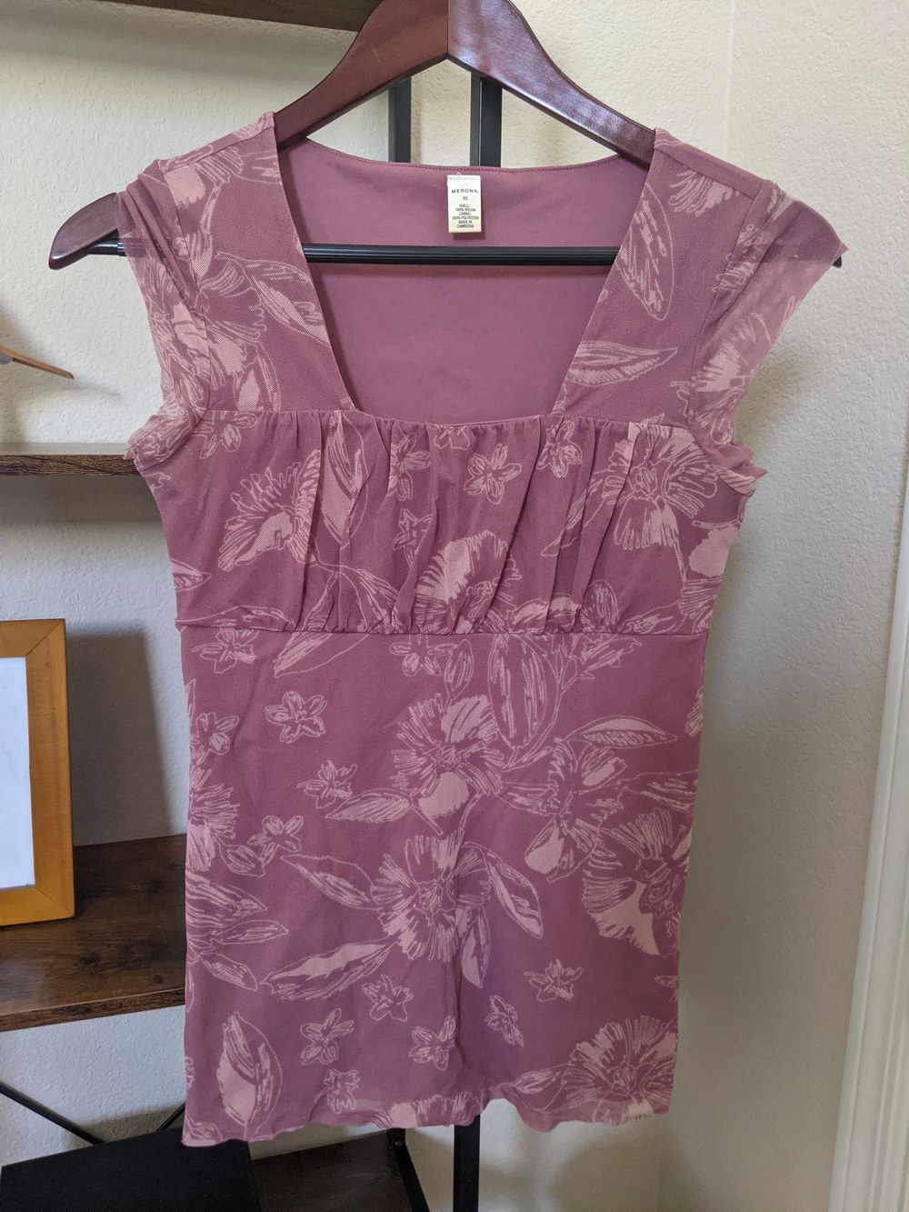 Merona Cap-Sleeve Fully Lined Top Y2K XS Mauve Dusty Pink Floral